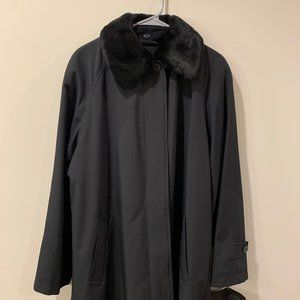 London Fog Women's Black Rain Winter Coat Fur Collar Detachable Lining Jacket